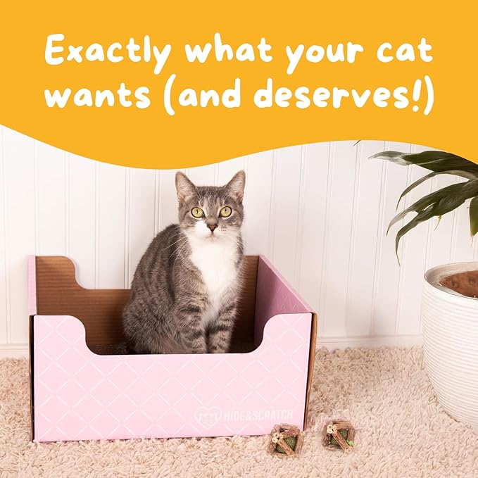 HIDE & SCRATCH Cat Scratcher Box and Cat Bed with Refillable Double-Sided Cardboard Scratch Pad for Indoor Cats