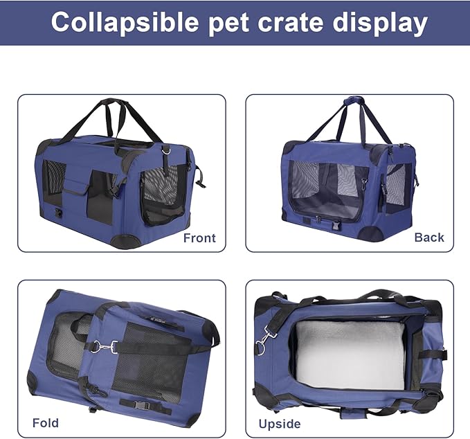 Pet Carrier for Cats and Dogs up to 25 lbs, Soft-Sided Collapsible Travel Crate, 24" L x 16" W x 16" H - Includes Removable Plush Blanket & Travel Bowl for Vet, Car, Home Use
