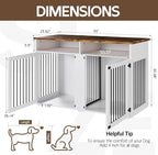 Dog Crate Furniture for 2 Dogs, 55 Inch Dog Crate Indoor with Removable Divider and Shelf Storage, Wooden Dog Crates for Medium Dogs, White