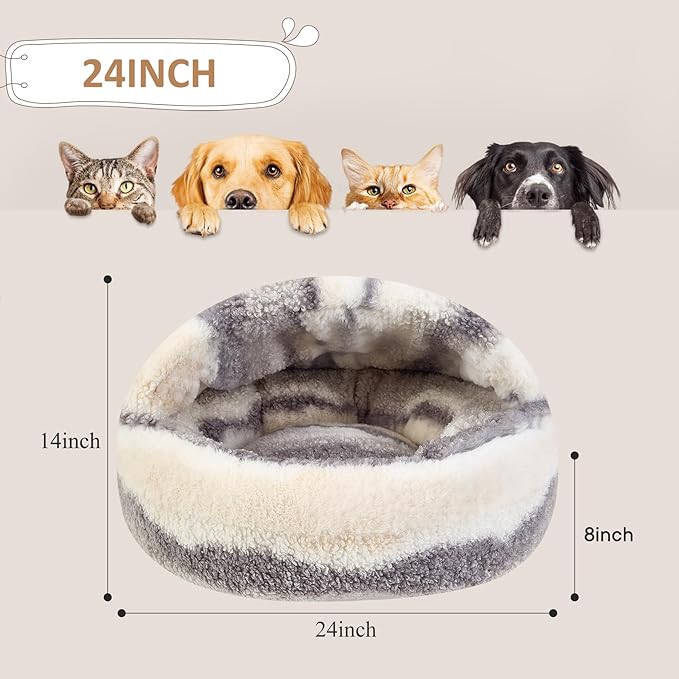 Dog Beds for Small Dogs, Cat Bed Cave, Washable Cute Cat Bed, Cozy Nook Pet Bed for Dogs or Cats, Anti-Slip Puppy Bed Fits up to 22 lbs Pets(Dark Gray Texture, 24" x 24")