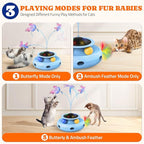 Pawtners Interactive Cat Toy 4 in 1 Automatic Cat Toy for Indoor Cats, Self Play Kitty Toy with Fluttering Butterfly, Track Ball and Feather Pack, Blue