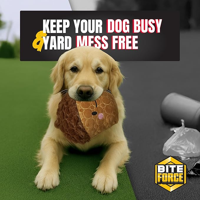 Bite Force -Durable & Strong Dog Toy Cheeky Acorn with Squeaker, Kevlar-Reinforced for Aggressive Chewers for Small Medium Large Dogs - Brown.