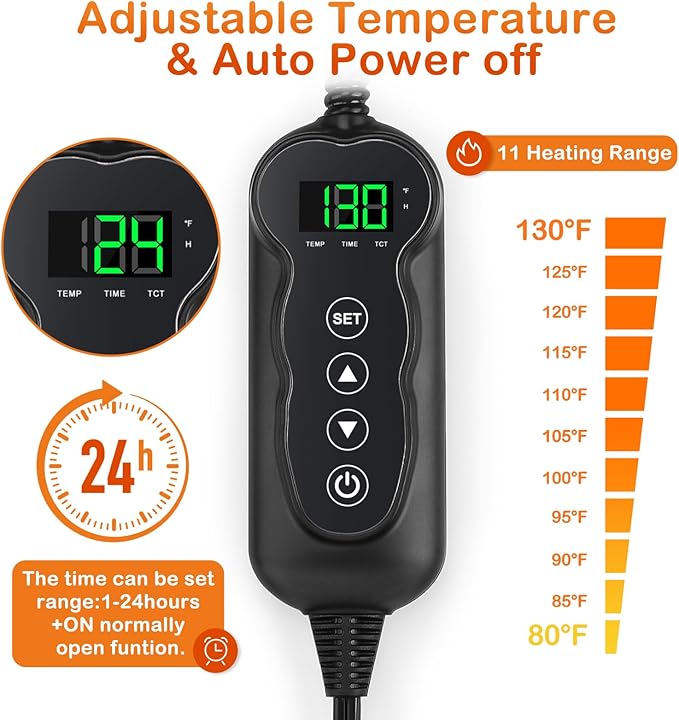 GASUR Heated Dog Bed, Waterproof Electric Dog Cat Heating Pad with Timer, Temperature Adjustable Heatded cat Bed for Winter,Auto Power-Off,Anti-bite Heating Pad for Dogs Cats-47''x28'', XLarge