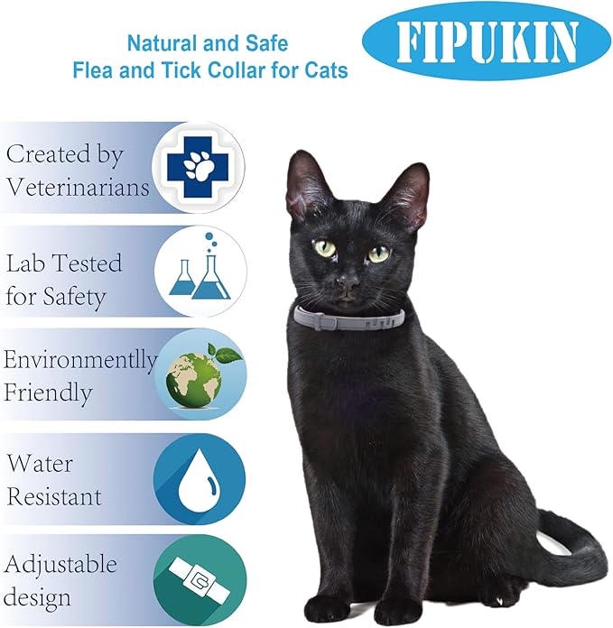 Natural Ingredients Flea Collar for Cats, Safe and Effective Flea and Tick Collar, Waterproof, 8 Months Protection, Free Comb and Tick Scoop,Prevention Treatment Drop, One Size Fits All, 1-Pack