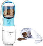 Portable Dog Water Bottle with Food Container,15oz Leak-Proof Pet Water Dispenser for Dogs, Cats, Puppies,Built-in Activated Carbon Filter for Travel,Hiking, Walking,and Outdoor Activities
