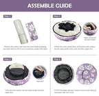 Donut Dog Beds for Small Dogs, Calming Round Cat Beds for Indoor Cats, Cute 3D Textured Flower Pet Bed with Removable Washable Cover and Anti-Slip Bottom（Purple，23"）