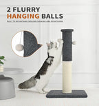 Made4Pets Tall Cat Scratching Post, Heavy Duty and Thicker Scratching Posts for Indoor Cats Adults, 33" Natural Sisal Cat Scratcher with Hanging Balls, Sturdy Base Cat Scratch Post, Dark Grey