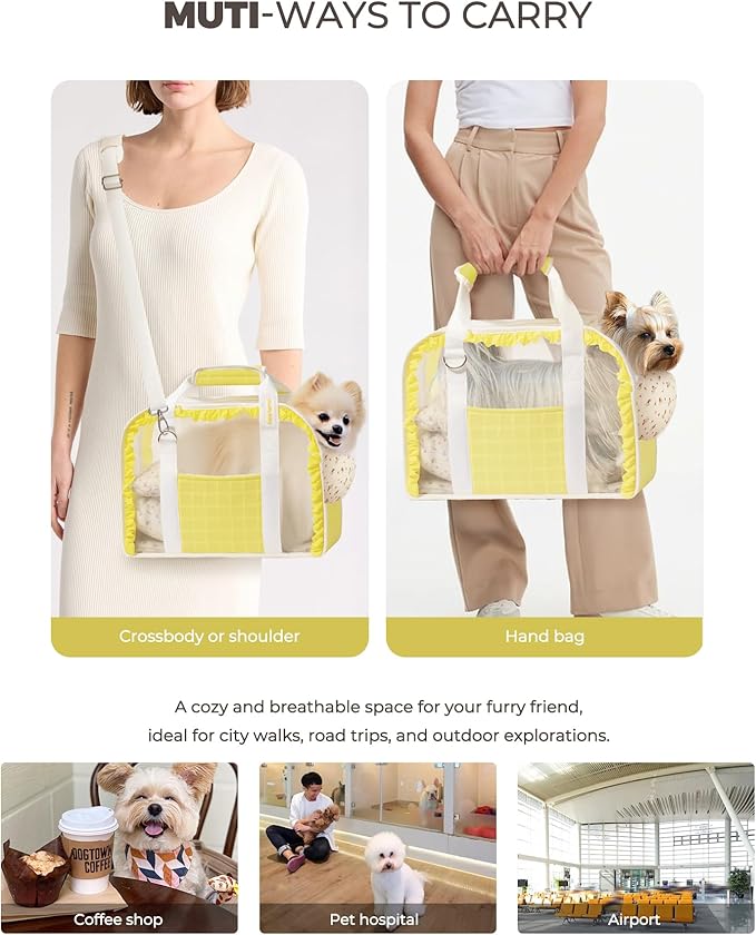 Pet Carrier for Medium Cats, Dog Carrier with Soft-Sided Cat Carriers with Breathable Mesh for Small/Medium Cats Dogs Puppies (Up to 13lbs), Foldable with Safety Buckle for Travel - Yellow