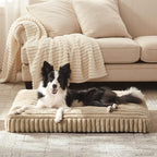 Dog Beds Large Sized Dog, Flat Pet Beds with Removable Washable Cover, Pet Mat Cute Pet Crate Bed Thick Shredded Chopped Crate Foam & Anti Slip Bottom for Indoor, 35"x23"x4" Beige