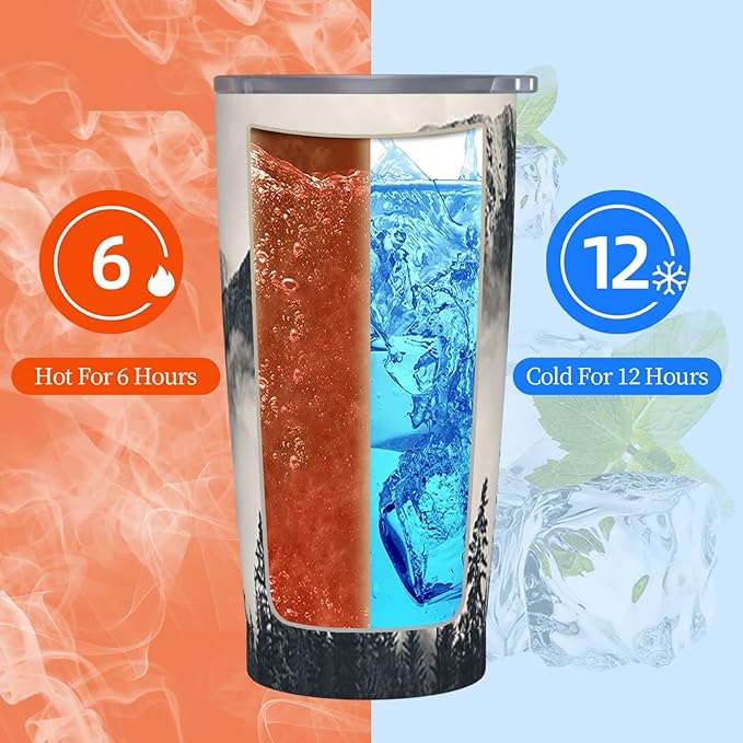 Dujiea 20oz Tumbler With Lid And Straw, Foggy Mountains And Trees Vacuum Insulated Iced Coffee Mug Reusable Travel Cup Stainless Steel Water Bottle