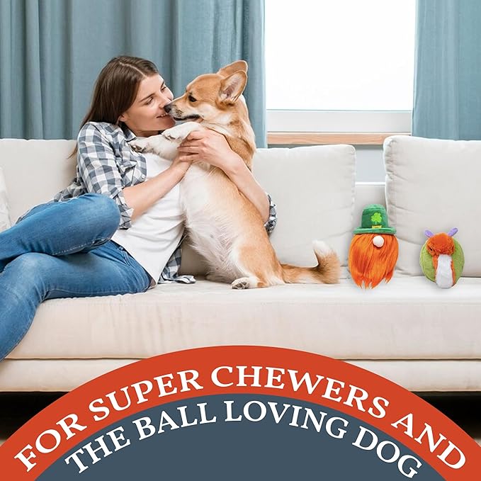 Flourish Pets 2 in 1 Multi-Layer Chew Toy for Active Dogs | Non-Toxic BPA Free Double Stitched Soft Fabric Exterior Dog Toys | Long-Lasting Dog Plush Toys – Leprechaun Snail 3.5" (2 Pack)