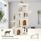 Globlazer Cat Tower for Indoor Cats, Heavy Duty Cat Trees for Large Cats Adult Big Cats Maine Coon Cat Tree Tower with Scratching Post, Extra Large Top Perch, Cat Condos, F61, Beige, 61inch