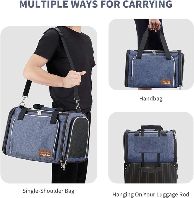 Dog Carrier, ENSOBO Cat Carrier Pet Travel Carrier Bag Airline Approved Folding Fabric Pet Carrier for Small Dogs Puppies and Medium Cats, w/Locking Safety Zippers