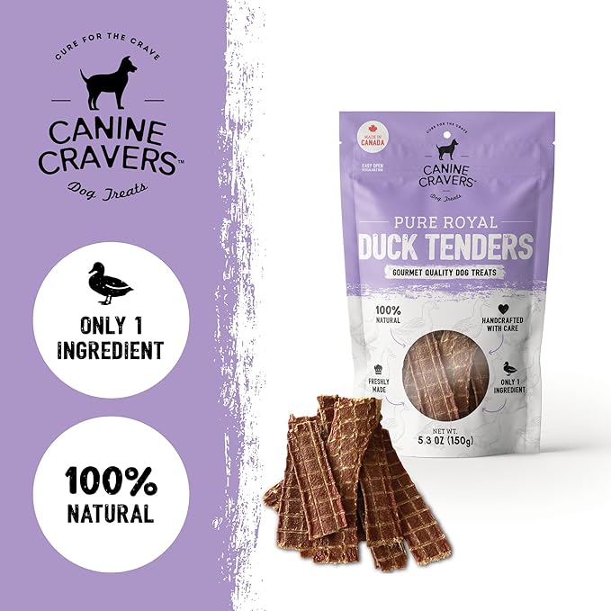 Canine Cravers Single Ingredient Dog Treats – Pure Royal Duck - Human Grade Air Dried Hypoallergenic Pet Food – Grain, Gluten, and Soy Free – 100% All Natural – 5.3 oz
