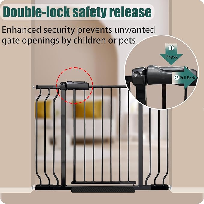 29-34 Inch Baby & Dog Gate, Pressure Mounted Auto Close, Walk Through Safety Gate for Narrow Stairs & Hallways, Black Heavy-Duty Metal - Kids & Pets