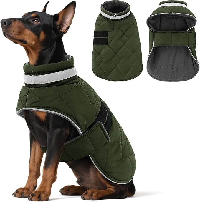 Dog Winter Coat Warm Padded Puppy Jacket Windproof Water Resistant Clothes for Small Medium Large Pets Christmas Sweater Outfit Vest(Green, XS)