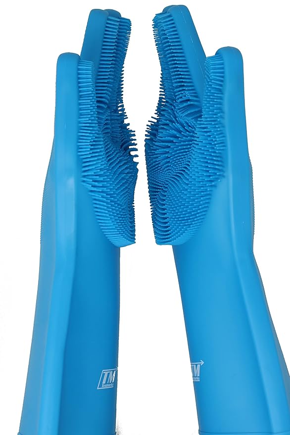 Pet Grooming Gloves - Hair Removal, Massage, and Bathing Shampoo Gloves in Blue