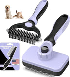 3PCS Self Cleaning Slicker Brush & Pet Grooming Rake & Bath Brush for Dogs ,Cats and Horses | Double-Sided Dematting Comb & Skin Friendly Deshedding Grooming Tool | Pet Supplies( Light Purple Black )