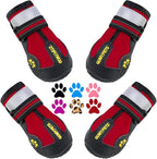 QUMY Dog Shoes for Large Dogs, Medium Dog Boots & Paw Protectors for Winter Snowy Day, Summer Hot Pavement, Waterproof in Rainy Weather, Outdoor Walking, Indoor Hardfloors Anti Slip Sole Red Size 3
