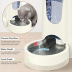 2 Pack Automatic Cat Feeder and Stainless Steel Water Dispenser, Gravity Dog Waterer Set Food Feeder and Waterer Set for Small Medium Kitten Puppy Pets (1 Gallon x 2, Ivory White)