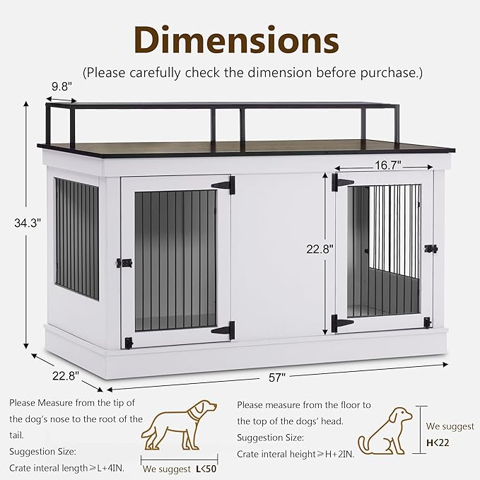 MCombo Large Dog Crate Furniture TV Stand, Wooden Pet Kennel with Double Doors, Indoor Furniture Style Dog House End Table, 1861 (Light Grey)