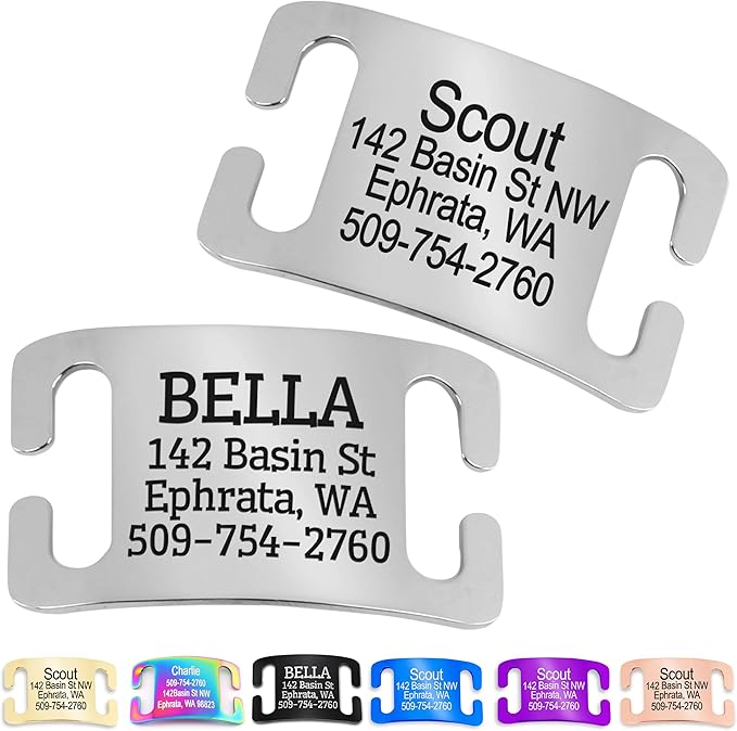 GoTags Slide-On Pet ID Tags, Personalized Dog and Cat Collar Tags, Silent, No Noise Tags Made of Stainless Steel, Custom Engraved