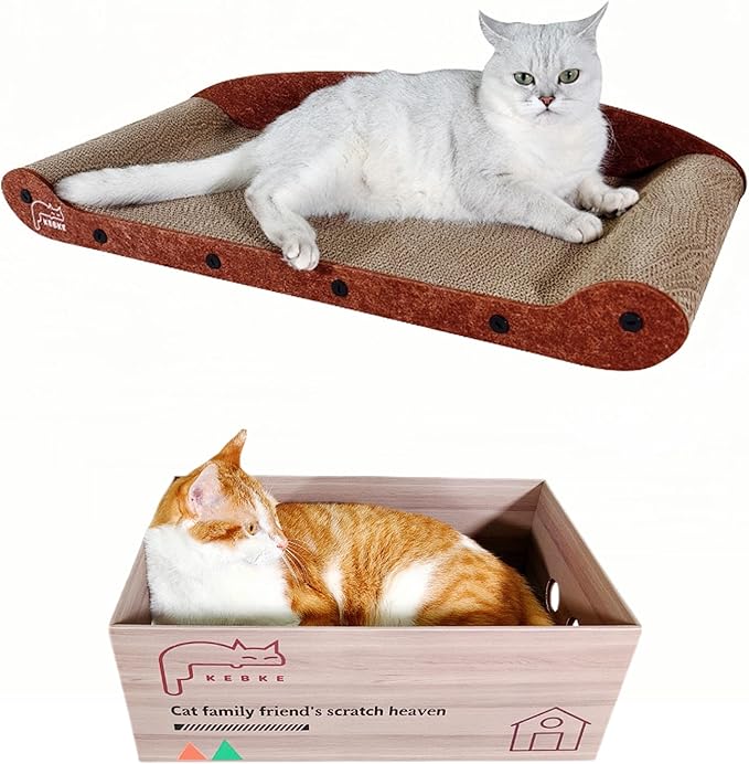 Cat Scratcher Bed 30 Inch Cat Couch Scratcher &17.5 Inch Cat Scratch Box with Refillable Scratch Pad Cat Scratchers for Indoor Cats Durable Extra Large Cats Lounge Furniture Protector