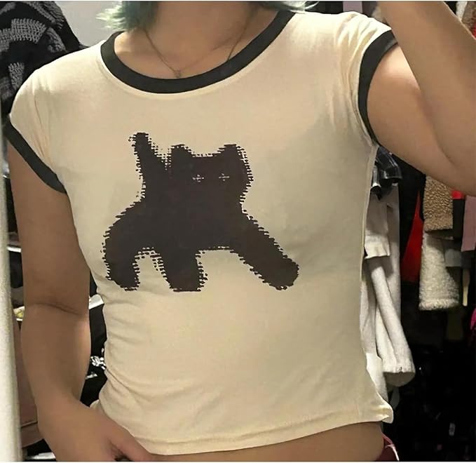 Graphic Tees Y2k Baby Tee Teens 2000s Vintage T Shirts Emo Grunge Printed Summer Crop Tops 2024