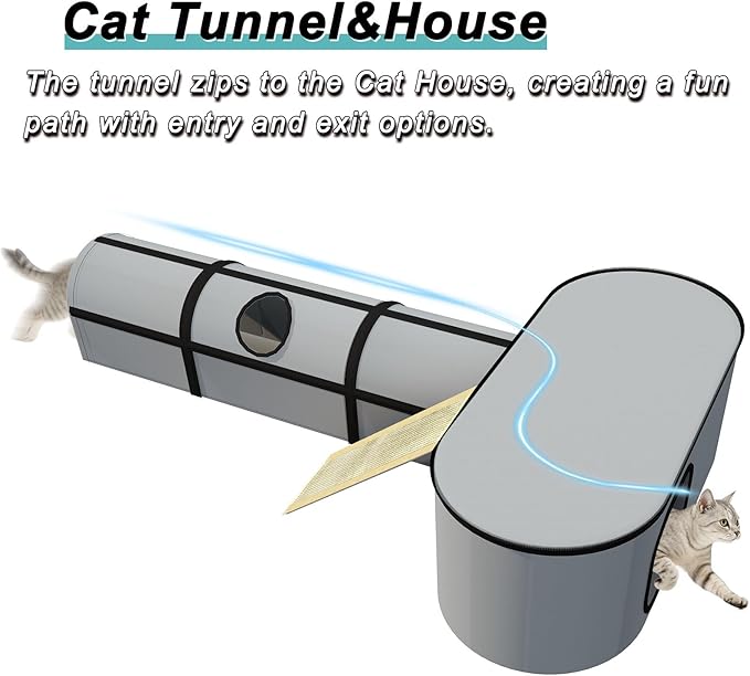 Pet 4-in-1 Cat Tunnel, Carrier, House & Scratcher – Detachable and Combinable – Indoor Beds, Outdoor Use, Cat Toys & Furniture (Gray)