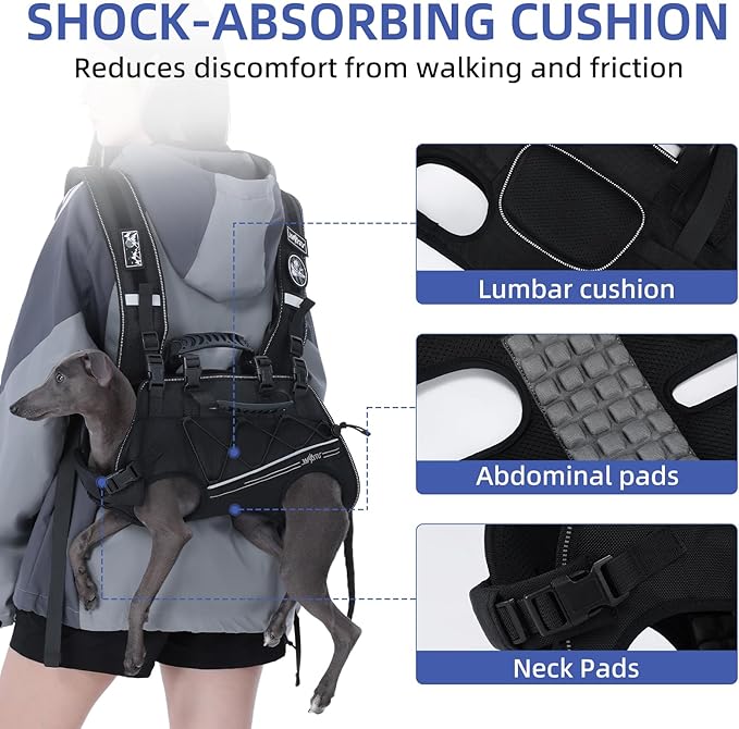 Dog Backpack Carrier for Small Dogs,Dog Lift Harness,Adjustable Padded Breathable Straps, Disabled, Joint Injuries, Arthritis, Loss of Stability,M(8.5-17.5LBS)