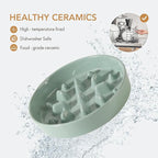 Ceramic 8.2 inch Dog Bowl Slow Feeder, Slow Pet Food Dish for Medium and Large Dog, Stop Bloat, Preventing Choking(Single Bowl, Light Green)