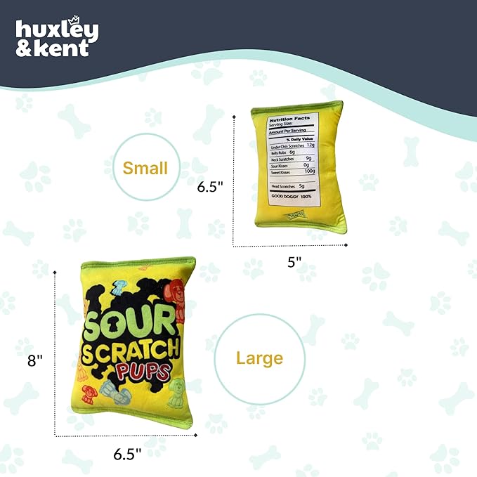 Huxley & Kent Funny Dog Toy w/Squeaker – Power Plush Squeaky Dog Toys for Small, Medium & Large Dogs – Soft Stuffed Animal for Indoor Play & Fetch - Sour Scratch, Small