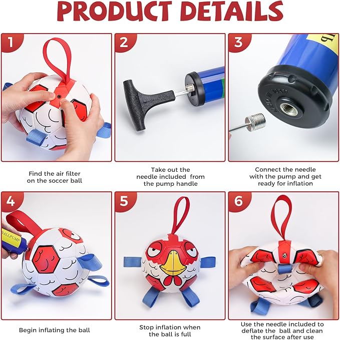 QDAN Dog Toys Soccer Ball with Straps - Durable Extra Large Dog Balls, Beach Pool Water Toys, Herding Balls (9 Inch)