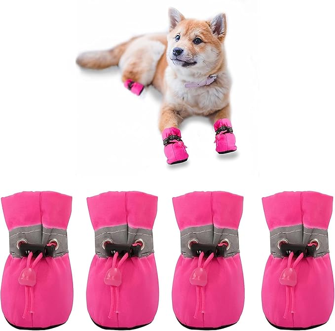 YAODHAOD Dog Shoes for Hot Pavement, Anti-Slip Sole Dog Boots & Paw Protector for Summer, Reflective Straps Dog Booties for Small Medium Dogs, Indoor Use 4PCS (Pink, Size: 4)