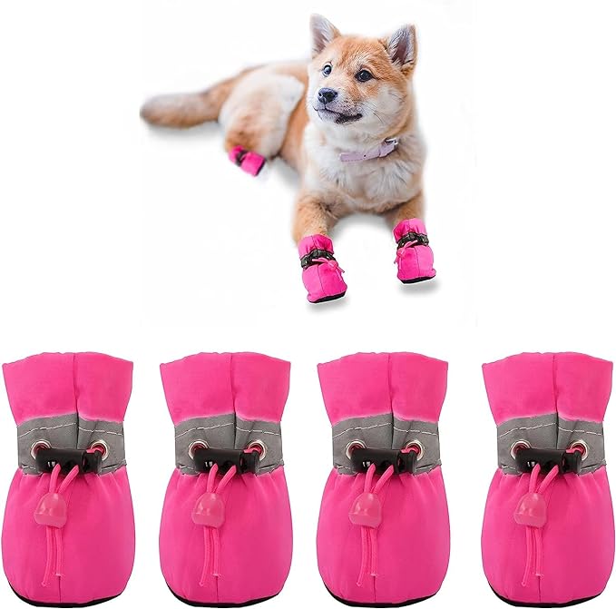 YAODHAOD Dog Shoes for Hot Pavement, Anti-Slip Sole Dog Boots & Paw Protector for Summer, Reflective Straps Dog Booties for Small Medium Dogs, Indoor Use 4PCS (Pink, Size: 5)