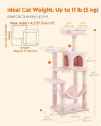 Feandrea Cat Tree, 56.3-Inch Cat Tower for Indoor Cats, Multi-Level Cat Condo with 4 Scratching Posts, 2 Perches, Hammock, Cave, Jelly Pink UPCT161P01