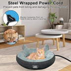 Heated Cat Bed for Indoor Cats, Round Indoor Heated Pet Bed with Timer & Temp Adjustable, 19" Donut Cat Heated Bed Cozy Electric Pet Heating Pad with Chew Resistant Cord for Kitten Cat.