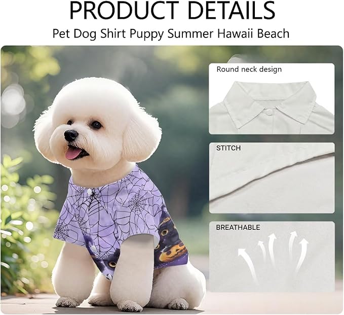 Black Cat Dog Halloween Shirt for Large Dogs Puppy Polo T-Shirt with Collar Cute Holiday Costume for Chihuahua, Yorkie & Teacup Breeds Breathable Dog Apparel for Cat Boys Girls