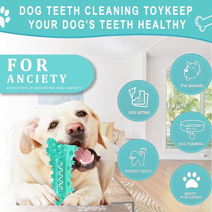 Dog Teeth Cleaning Toy for Training, Playing, Chewing - Squeaky Toys for Aggressive Chewers - Toothbrush Stick Bone for Medium Large Dogs (Blue)