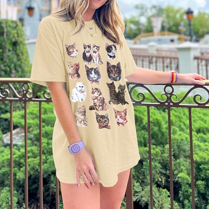 Oversized Cat Shirt Cute Graphic Tees for Women Y2k Funny Tshirts Baggy Aesthetic Shirts Cat Lover Gifts Kawaii Tops