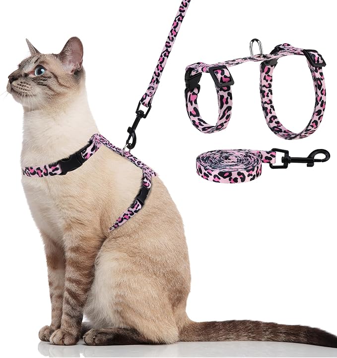PAWCHIE Cat Harness and Leash Set, Cats Escape Proof-Adjustable Kitten Harness Lightweight Soft Outdoor Walking Travel Pet Safe Harness, Puppy Harness for Girl Cats Bunny Rabbit Small Dog, Pink M