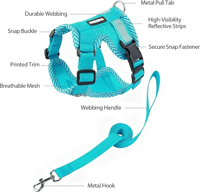 wanheart Cat Harness and Leash Set - Escape Proof Adjustable Breathable Vest for Cats, Soft Mesh Padded Harness with Reflective Strips - Easy Control for Kittens, Indoor & Outdoor Cats (Emerald, L)