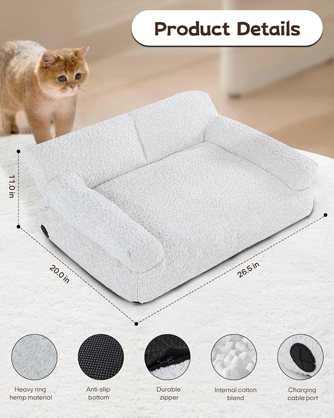 Thirdream Heated Cat Couch Bed for Indoor Pet Cats,Orthopedic Furniture, Warming & Heating PET Chair, Cat Beds Fabric, Anti-Slip Bottom, Washable Cover, Cute & Large Size
