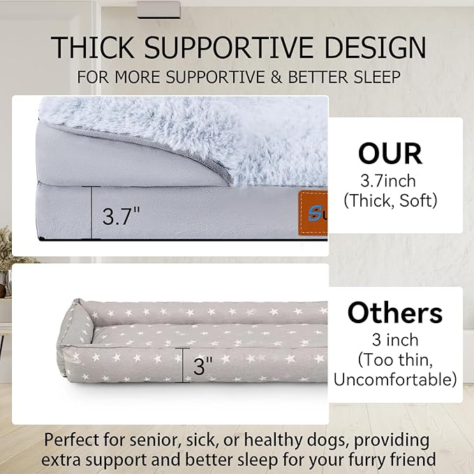 Orthopedic Dog Bed with Memory Foam - Luxurious Plush Surface, Removable & Washable Cover, Non-Slip Bottom, Dog Sizes (Large)