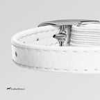 CollarDirect Leather Cat Collar, Cat Safety Collar with Elastic Strap, Kitten Collar with Bell Black Blue Red Orange Lime Green (8-11 Inch, White)