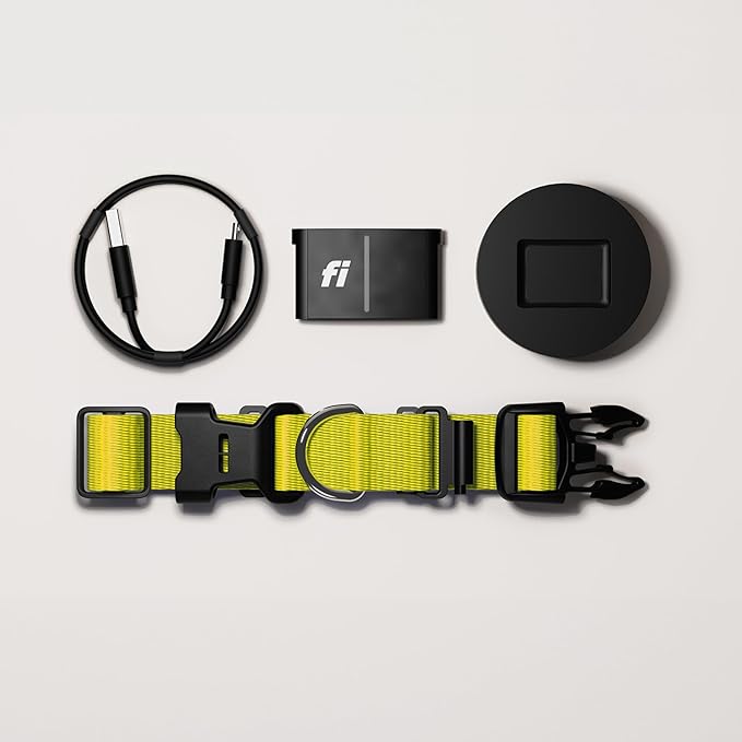 Fi Series 3+ Smart Dog Collar - GPS Dog Tracker and Activity & Fitness Monitor, Waterproof, LED Light, Escape Alerts, Nationwide Coverage [Free 6 Month Membership] (Yellow, Medium)