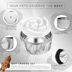 32 Oz Dog Bowl with Slow Feeder Insert Stainless Steel Pet Water Bowl for Medium & Large Breed Non Slip Rubber Base & Plastic Puzzle Feeder - White Marble