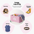 Dog Toy Basket with Lid, Dog Basket for Toys, Dog Toy Box with Cotton Rope Handles, Collapsible Storage Bins for Dog Toys, Dog Storage Organizer, Pink
