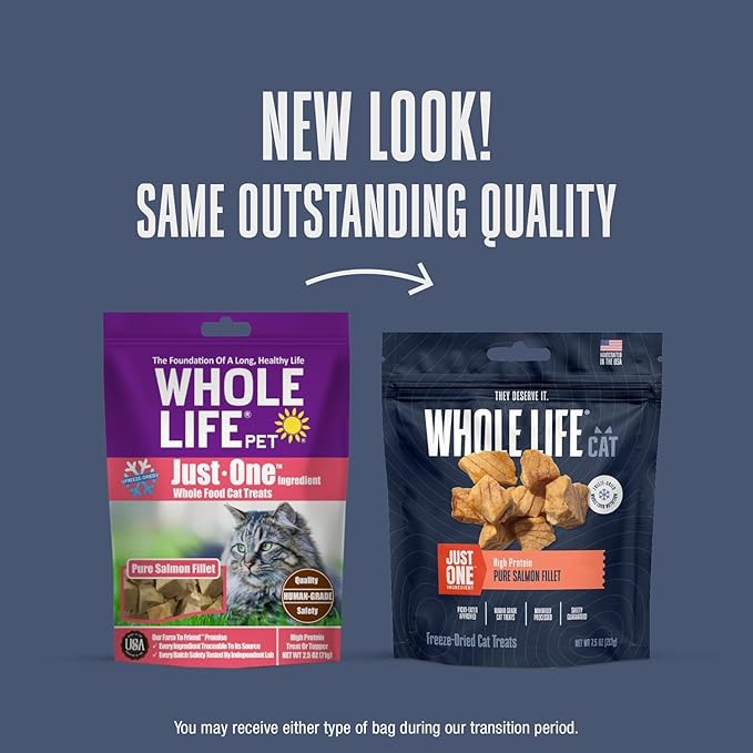 Whole Life Pet Just One Salmon - Cat Treat Or Topper - Human Grade, Freeze Dried, One Ingredient - Protein Rich, Grain Free, Made in The USA (Pack of 2)