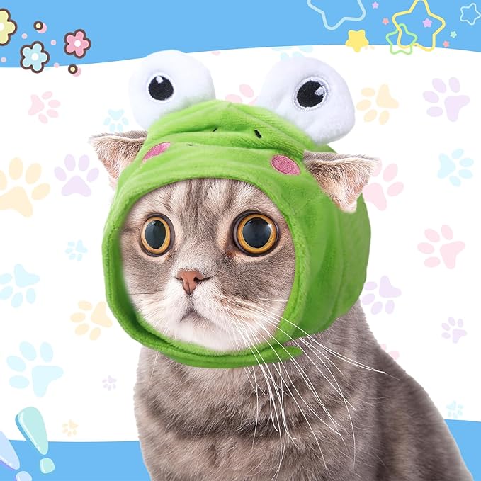 Weewooday 5 Pcs Cat Adorable Costume Bunny Hat with Ears Funny Mane Cat Hat for Pets and Small Dogs Kitten Puppy Party Costume Accessory Headwear(Avocado, Orange, Strawberry, Pineapple, Frog)
